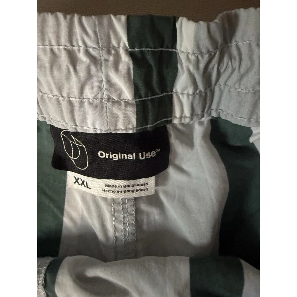 Original Use Nylon Pull On Shorts Mens XXL Gray Stripe 6 Inch Inseam Swim Beach